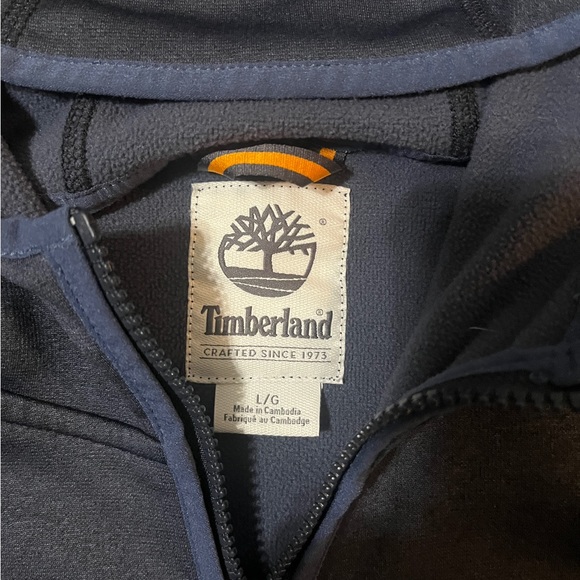 Timberland Full Zip Hooded Sweatshirt Fleece Lined Blue Mens Large - Picture 5 of 5
